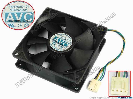 77506 AVC Z8H708D101 Server - Square Fan sq80x80x25, w125x4x4, 12V AVC Z8H708D101 Server - Square Fan 