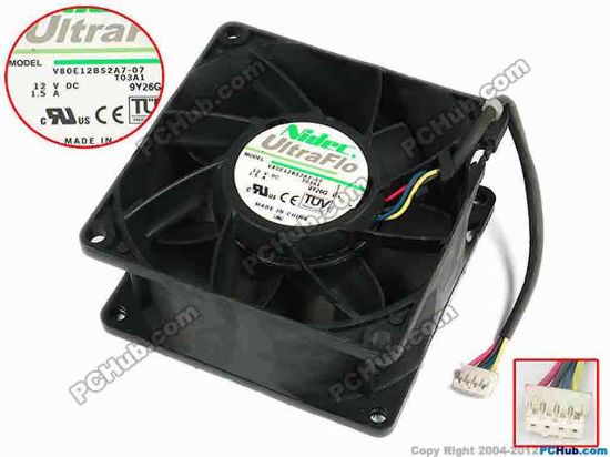 77526 Nidec V80E12BS2A7-07 Server - Square Fan T03A1, sq80x80x38, w80x4x4, 12V 1.5A Nidec V80E12BS2A7-07 Server - Square Fan 
