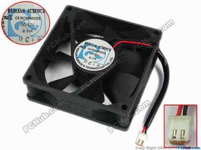 77560 RUILIAN / HENG YANG RDM8025S Server - Square Fan sq80x80x25, w80x2x2, 12V 0.11A RUILIAN / HENG YANG RDM8025S Server - Square Fan 