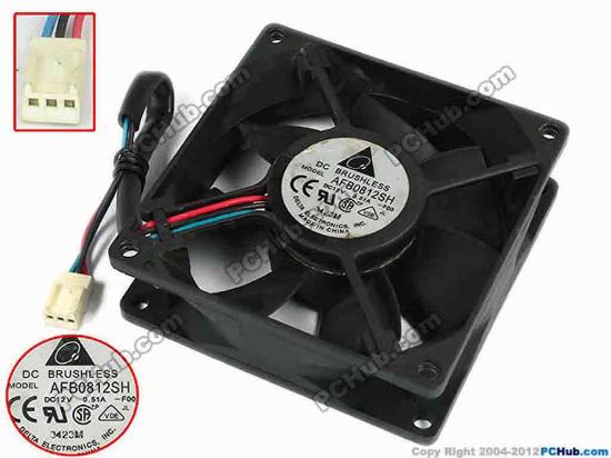 77578 Delta Electronics AFB0812SH Server - Square Fan -F00, sq80x80x25, w130x3x3, 12V 0.51A Delta Electronics AFB0812SH Server - Square Fan 