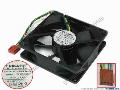 77726 Foxconn PV902512P Server - Square Fan -G, SPS P/N :403515-001, sq92x92x25, w125x4x4, 12V Foxconn PV902512P Server - Square Fan 