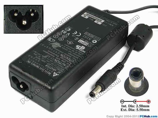 77752 Delta Electronics ADP-60DH REV.B AC Adapter- Laptop 19V 3.16A, 5.5/2.5mm, 3-Prong Delta Electronics ADP-60DH REV.B AC Adapter- Laptop <span class="span11" id="ctl00_ContentPlaceHolder1_ItemDesc1_lblItemDescription"><b>»In stock now ready to ship in 24 hours</b>. 
<p><span class="span11" id="ctl00_ContentPlaceHolder1_ItemDesc1_Label19"></span></p><span class="span11" id="ctl00_ContentPlaceHolder1_ItemDesc1_lblItemDescription">
<p><span id="ctl00_ContentPlaceHolder1_ItemDesc1_lblItemDescription">Model: ADP-60DH REV.B</span></p>
<p>INPUT: 100-240V~1.5A, 50-60Hz <br />
OUTPUT: 19V 3.16A 60W<br />
Connecter size: Int. Diameter: 2.50mm <br />
Ext. Diameter: 5.50mm<br />
</p>
<p>Dimensions: 114 X 50 X 29 mm</p>
<p>*Please take note, 3 wire AC <a shape="rect" href="http://www.pchub.com/uph/category/356-0-0-1-2/Laptop-Spare-Part.html"><font color="#810081">power cord</font></a> not included.</p></span></span>