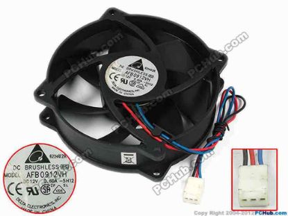 77804 Delta Electronics AFB0912VH Server - Round Fan -5H12, dia95x95x25, w150x3x3, 12V 0.60A Delta Electronics AFB0912VH Server - Round Fan 
