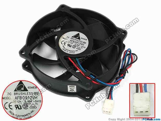77804 Delta Electronics AFB0912VH Server - Round Fan -5H12, dia95x95x25, w150x3x3, 12V 0.60A Delta Electronics AFB0912VH Server - Round Fan 