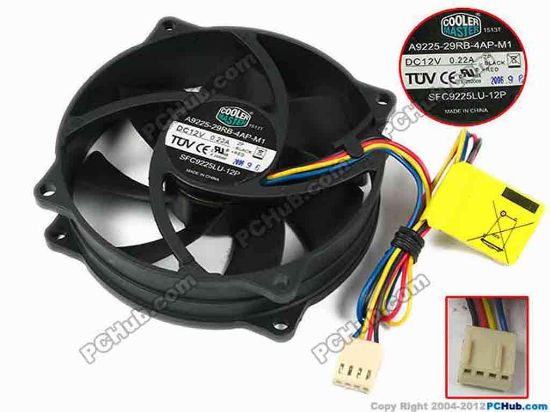 77812 Cooler Master A9225-29RB-4AP-M1 Server - Round Fan dia95x95x25, w205x4x4, 12V 0.22A Cooler Master A9225-29RB-4AP-M1 Server - Round Fan 
