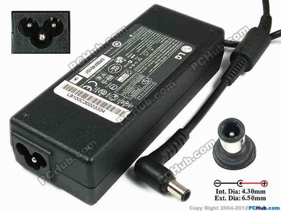 77847 LG Common Item (LG) AC Adapter- Laptop 19V 4.74A, 6.5/4.3mm, With Pin, 3-Prong LG Common Item (LG) AC Adapter- Laptop <span class="span11" id="ctl00_ContentPlaceHolder1_ItemDesc1_lblItemDescription">
<div><b>»In stock now ready to ship in 24 hours</b>. 
<p><span class="span11" id="ctl00_ContentPlaceHolder1_ItemDesc1_Label19"></span></p><span class="span11" id="ctl00_ContentPlaceHolder1_ItemDesc1_lblItemDescription">
<p><span id="ctl00_ContentPlaceHolder1_ItemDesc1_lblItemDescription">Liteon Model: PA-1900-08<br />
<br />
INPUT: 100-240V~ 1.5A, 50-60Hz <br />
OUTPUT: 19V4.74A 90W<br />
Connecter size: Int. Diameter: 4.30mm    <br />
                       Ext. Diameter:  6.50mm<br />
                       Length           : 10.00mm</span></p>
<p>Dimension: 127 x 50 x 30 mm</p>
<div>
<p>**Please take note, 3 wire AC <a shape="rect" href="http://www.pchub.com/uph/category/356-0-0-1-2/Laptop-Spare-Part.html"><font color="#810081">power cord</font></a> not included.</p></div></span></div></span>