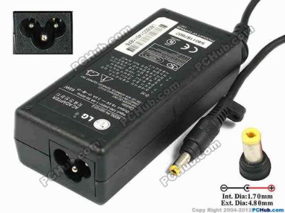 77851 LG Common Item (LG) AC Adapter- Laptop 18.5V 3.5A, 4.8/1.7mm, 3-Prong LG Common Item (LG) AC Adapter- Laptop <div style="border-width: 0px; padding: 2px; font-size: 10pt;"><span class="span11" id="ctl00_ContentPlaceHolder1_ItemDesc1_lblItemDescription">
<div><b>»In stock now ready to ship in 24 hours</b>.
<p><span class="span11" id="ctl00_ContentPlaceHolder1_ItemDesc1_Label19"></span></p><span class="span11" id="ctl00_ContentPlaceHolder1_ItemDesc1_lblItemDescription">
<p><span id="ctl00_ContentPlaceHolder1_ItemDesc1_lblItemDescription">Liteon Model: PA-1650-02LG<br />
INPUT: 100-240V~ 1.6A, 50-60Hz&nbsp;<br />
OUTPUT: 18.5V 3.5A 65W<br />
Connecter size: Int. Diameter: 1.70mm&nbsp;<br />
Ext. Diameter:4.80mm<br />
Length : 10.00mm</span></p>
<p>Dimension: 105 x 47 x 29 m2m</p>
<div>
<p>**Please take note, 3 wire AC&nbsp;<a shape="rect" href="http://www.pchub.com/uph/category/356-0-0-1-2/Laptop-Spare-Part.html"><font color="#810081">power cord</font></a>&nbsp;not included.</p></div></span></div></span></div>