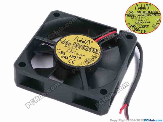 77882 ADDA AD0612MS-D70GL Server - Square Fan TC, sq60x60x15, w75x2, 12V 0.11A ADDA AD0612MS-D70GL Server - Square Fan 
