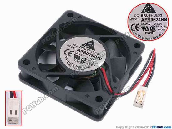 77890 Delta Electronics AFB0624HB Server - Square Fan sq60x60x15, w80x2x2, 24V 0.12A Delta Electronics AFB0624HB Server - Square Fan 