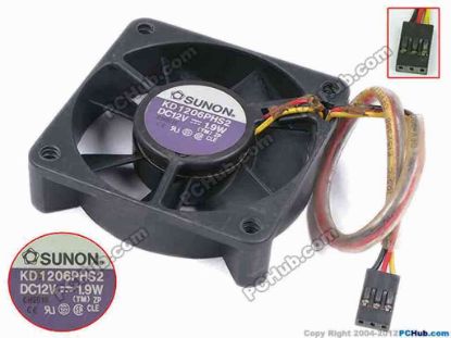 77894 SUNON KD1206PHS2 Server - Square Fan sq60x60x15, w170x3x3, 12V 1.9W SUNON KD1206PHS2 Server - Square Fan 