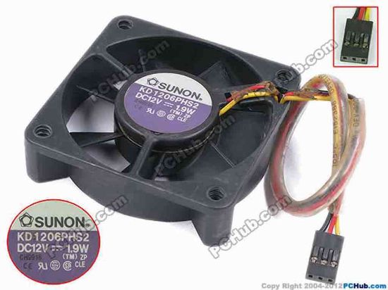 77894 SUNON KD1206PHS2 Server - Square Fan sq60x60x15, w170x3x3, 12V 1.9W SUNON KD1206PHS2 Server - Square Fan 