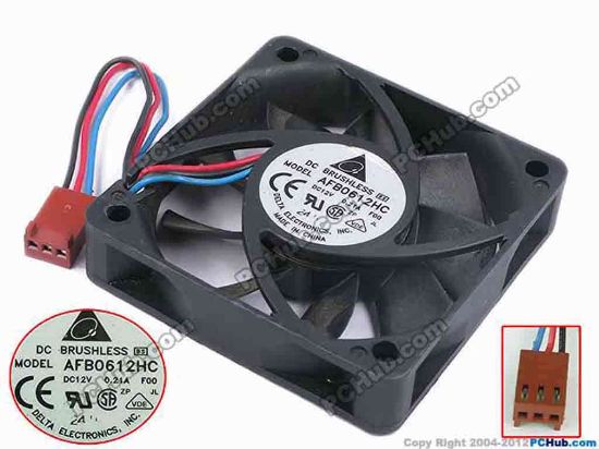 78012 Delta Electronics AFB0612HC Server - Square Fan F00, sq60x60x15, w85x3x3, 12V 0.21A Delta Electronics AFB0612HC Server - Square Fan 