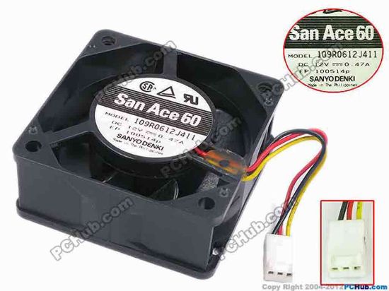 78024 Sanyo Denki 109R0612J411 Server - Square Fan sq60x60x25, w65x3x3, 12V 0.47A Sanyo Denki 109R0612J411 Server - Square Fan 
