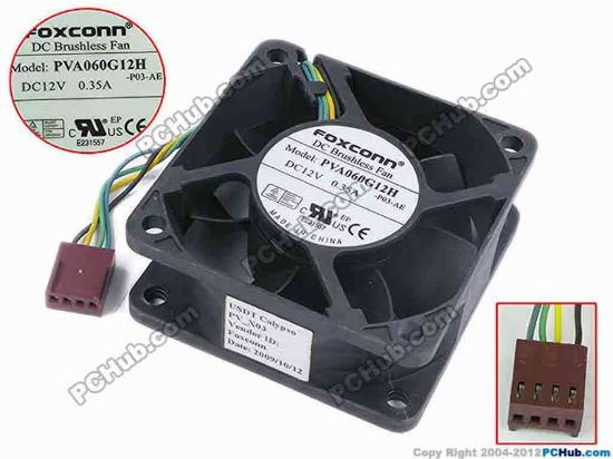 78105 Foxconn PVA060G12H Server - Square Fan -P03-AE, sq60x60x25, w65x4x4, 12V 0.35A Foxconn PVA060G12H Server - Square Fan 