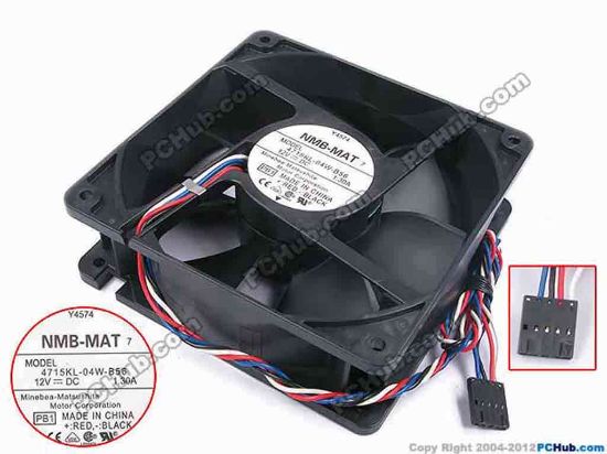 78117 NMB-MAT / Minebea 4715KL-04W-B56 Server - Square Fan PB1, sq120x120x38, w360x4x5, 12V 1.30A NMB-MAT / Minebea 4715KL-04W-B56 Server - Square Fan , 