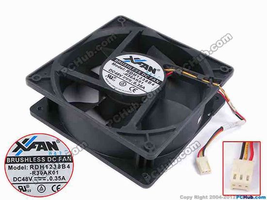 78120 XIFAN / Xinruilian RDH1238B4 Server - Square Fan -R30AK01, sq120x120x38, w100x3x3, 48V 0.35A XIFAN / Xinruilian RDH1238B4 Server - Square Fan 