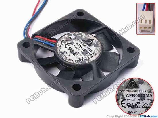 78718 Delta Electronics AFB0512MA Server - Square Fan -F00, sq50x50x10, w210x3x3, 12V 0.15A Delta Electronics AFB0512MA Server - Square Fan 