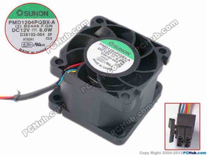 78789 SUNON PMD1204PQBX-A Server - Square Fan (2).B2448.F.GN, sq40x28, w50x4x4, 12V 8.0W SUNON PMD1204PQBX-A Server - Square Fan 