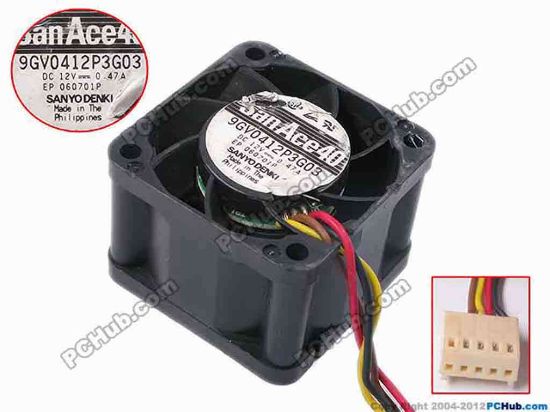 78822 Sanyo Denki 9GV0412P3G03 Server - Square Fan sq40x28, w95x4x5, 12V 0.47A Sanyo Denki 9GV0412P3G03 Server - Square Fan 