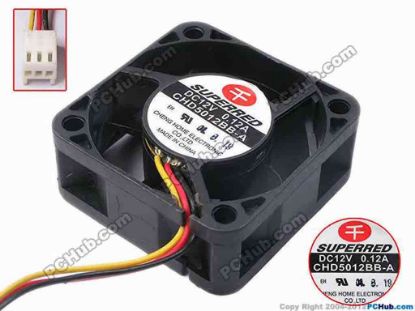78832 Superred CHD5012BB-A Server - Square Fan sq50x50x20, w105x3x3, 12V 0.12A Superred CHD5012BB-A Server - Square Fan 