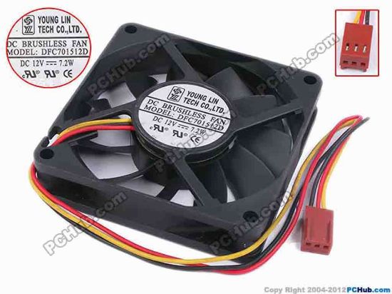 78907 Young Lin DFC701512D Server - Square Fan sq70x70x15, w205x3x3, 12V 7.2W Young Lin DFC701512D Server - Square Fan 