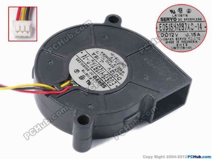 79044 Japan Servo E0515H12B7AS-14 Server - Blower Fan bw52x52x15, w170x3x3, 12V 0.15A Japan Servo E0515H12B7AS-14 Server - Blower Fan
