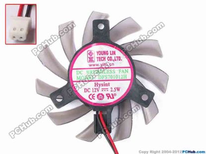 79083 Young Lin DFS701012H Server - Frameless / GPU Fan dia63x63x10, w70x2x2, 12V 2.5W, Trans. Black Young Lin DFS701012H Server - Frameless / GPU Fan 