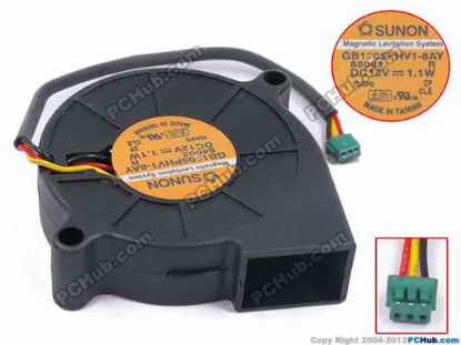 79237 SUNON GB1205PHV1-8AY Server - Blower Fan R, bw51x51x15, w110x3x3, 12V 1.1W SUNON GB1205PHV1-8AY Server - Blower Fan 