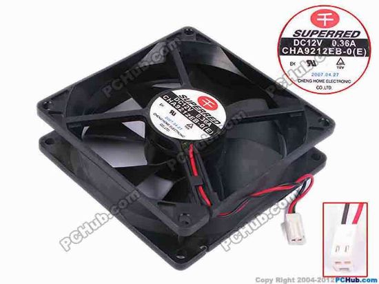 79493 Superred CHA9212EB-0 Server - Square Fan E, sq92x92x25, w80x2x2, 12V 0.36A Superred CHA9212EB-0 Server - Square Fan 