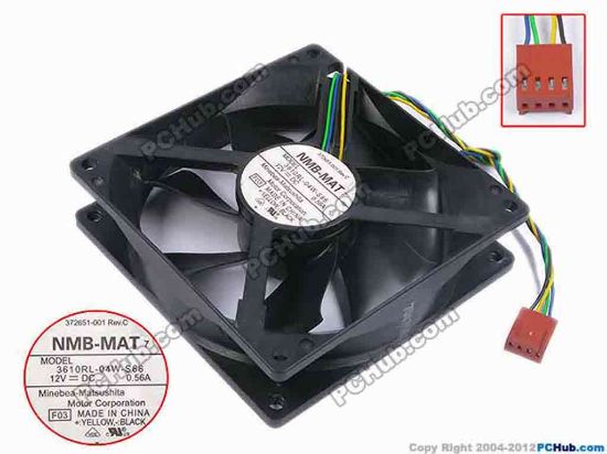79507 NMB-MAT / Minebea 3610RL-04W-S66 Server - Square Fan F03, sq92x92x25, w155x4x4, 12V 0.56A NMB-MAT / Minebea 3610RL-04W-S66 Server - Square Fan 