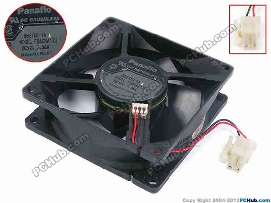 79708 Panasonic FBA08A12U Server - Square Fan -1A, sq80x80x25, w75x2x2, 12V 0.36A Panasonic FBA08A12U Server - Square Fan 