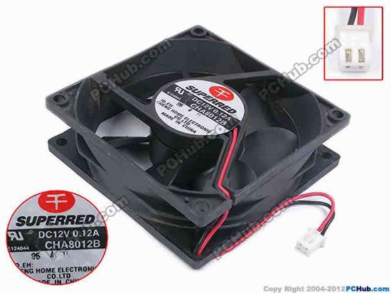 79778 Superred CHA8012B Server - Square Fan sq80x80x25, w75x2x2, 12V 0.12A Superred CHA8012B Server - Square Fan 