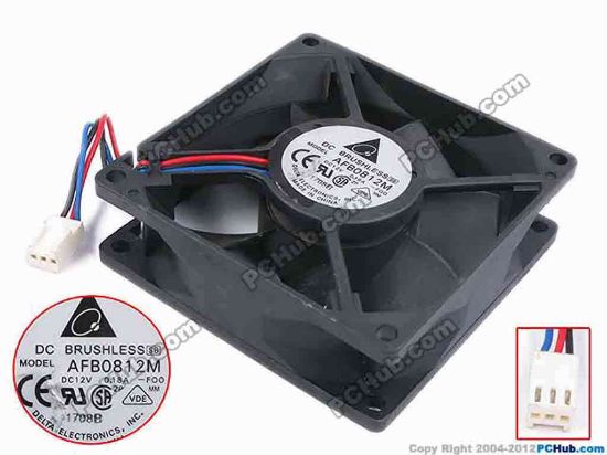 79947 Delta Electronics AFB0812M Server - Square Fan -F00, sq80x80x25, w80x3x3, 12V 0.18A Delta Electronics AFB0812M Server - Square Fan 