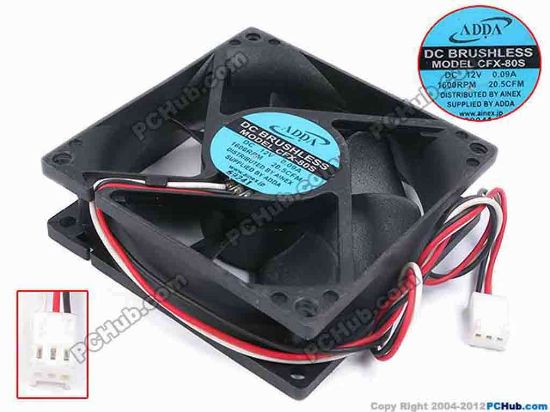 80023 ADDA CFX-80S Server - Square Fan sq80x80x25, w300x3x3, 12V 0.09A ADDA CFX-80S Server - Square Fan 