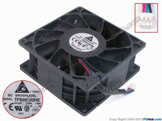 80131 Delta Electronics TFB0912UHE Server - Square Fan -F00, sq92x92x38, w55x3x3, 12V 2.28A Delta Electronics TFB0912UHE Server - Square Fan 