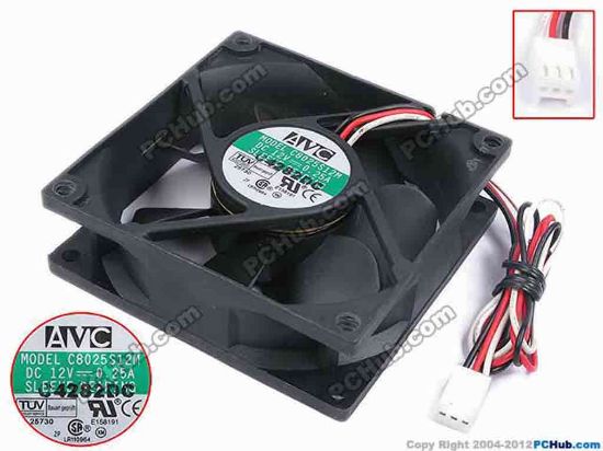 80236 AVC C8025S12M Server - Square Fan sq80x80x25, w360x3x3, 12V 0.25A AVC C8025S12M Server - Square Fan 