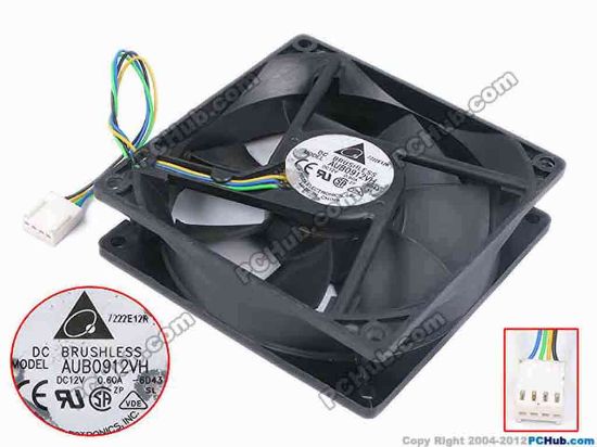 80315 Delta Electronics AUB0912VH Server - Square Fan -6D43, sq92x92x25, w105x4x4, 12V 0.6A Delta Electronics AUB0912VH Server - Square Fan 
