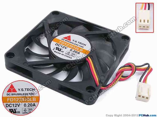 80334 Y.S TECH FD127010LB Server - Square Fan sq70x70x10, w105x3x3, 12V 0.2A Y.S TECH FD127010LB Server - Square Fan