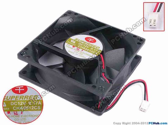 80336 Superred CHA8012CS Server - Square Fan sq80x80x25, w75x2x2, 12V 0.17A Superred CHA8012CS Server - Square Fan 