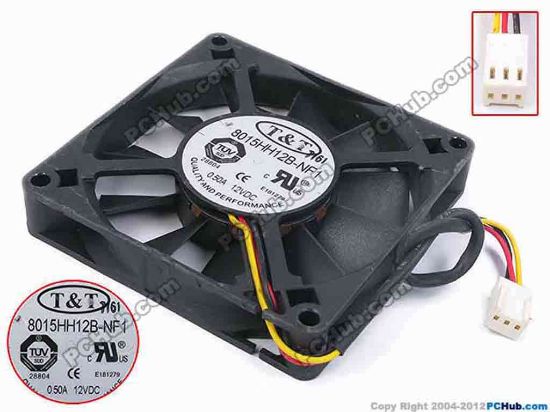 80340 T&T 8015HH12B-NF1 Server - Square Fan sq80x80x15, w165x3x3, 12V 0.5A T&T 8015HH12B-NF1 Server - Square Fan 