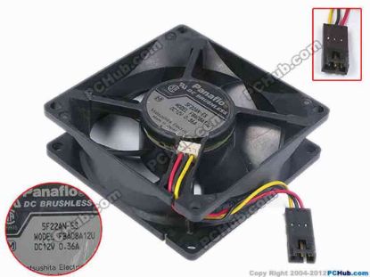 80375 Panasonic FBA08A12U Server - Square Fan -ES, sq80x80x25, w65x3x3, 12V 0.36A Panasonic FBA08A12U Server - Square Fan 
