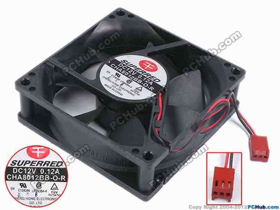 80405 Superred CHA8012BB-O-R Server - Square Fan sq80x80x25, w145x2x3, 12V 0.12A Superred CHA8012BB-O-R Server - Square Fan 