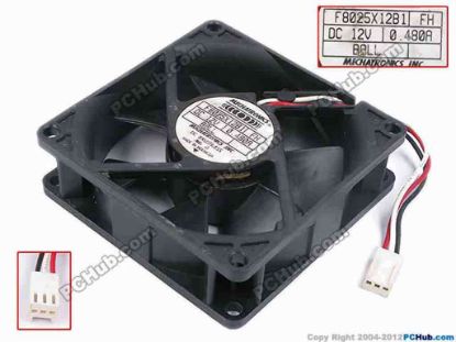 80475 MECHATRONICS F8025X12B1 Server - Square Fan sq80x80x25, w80x3x3, 12V 0.48A MECHATRONICS F8025X12B1 Server - Square Fan