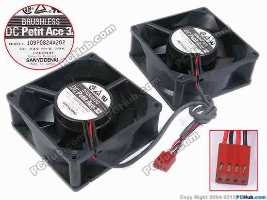 80492 Sanyo Denki 109P0824A202 Server - Square Fan sq80x80x32, w150&240x4x4, 24V 0.29A, Dual Fan Sanyo Denki 109P0824A202 Server - Square Fan 