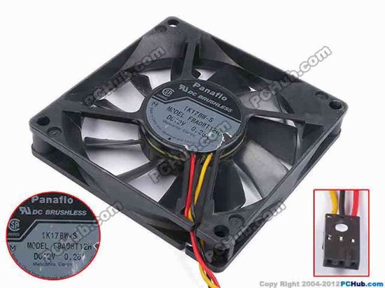 80504 Panasonic FBA08T12H Server - Square Fan -S, sq80x80x15, w195x3x3, 12V 0.26A Panasonic FBA08T12H Server - Square Fan 