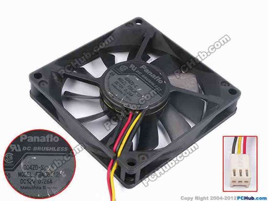 80508 Panasonic FBA08T12H Server - Square Fan -S, sq80x80x15, w285x3x3, 12V 0.26A Panasonic FBA08T12H Server - Square Fan 