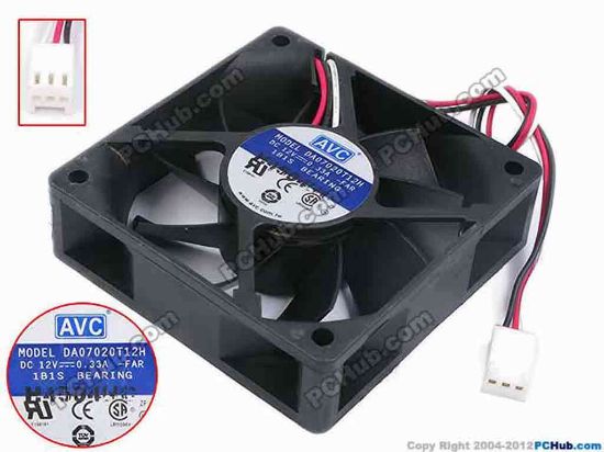 80523 AVC DA07020T12H Server - Square Fan -FAR, sq70x70x20, w165x3x3, 12V 0.33A AVC DA07020T12H Server - Square Fan 