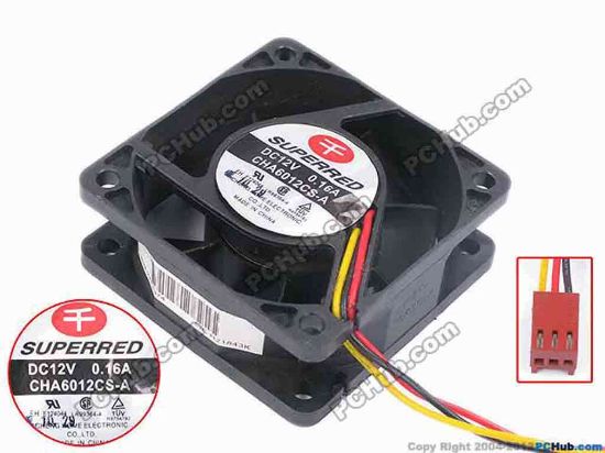 80548 Superred CHA6012CS-A Server - Square Fan sq60x60x23, w370x3x3, 12V 0.16A Superred CHA6012CS-A Server - Square Fan 