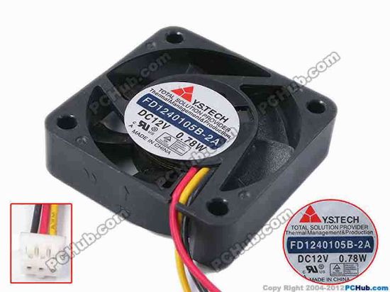 80565 Y.S TECH FD1240105B-2A Server - Square Fan sq40x40x10, w155x3x3, 12V 0.78W Y.S TECH FD1240105B-2A Server - Square Fan