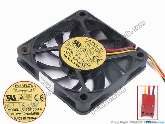 80615 Everflow R126010DU Server - Square Fan sq60x60x10, w165x3x3, 12V 0.25A Everflow R126010DU Server - Square Fan 